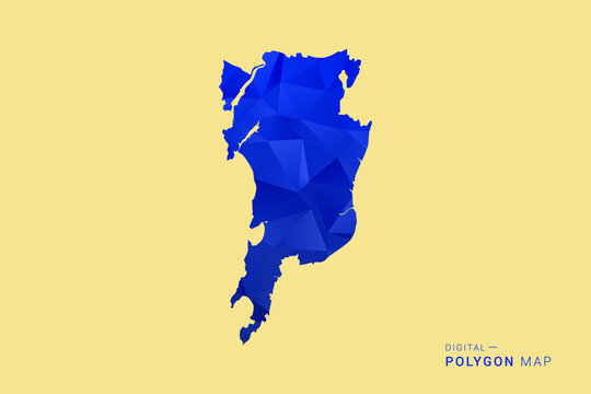 Mumbai Map - Low poly polygon map in deep blue gradient on soft beige background, modern minimal geometric design, clean abstract vector illustration with faceted triangulated style.