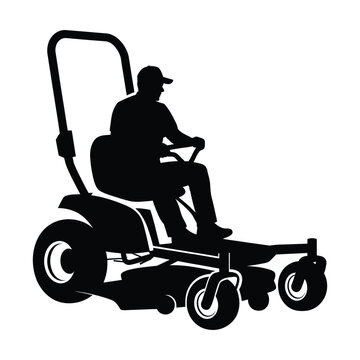 Silhouette of a Man Operating a Professional Zero Turn Riding Lawn Mower