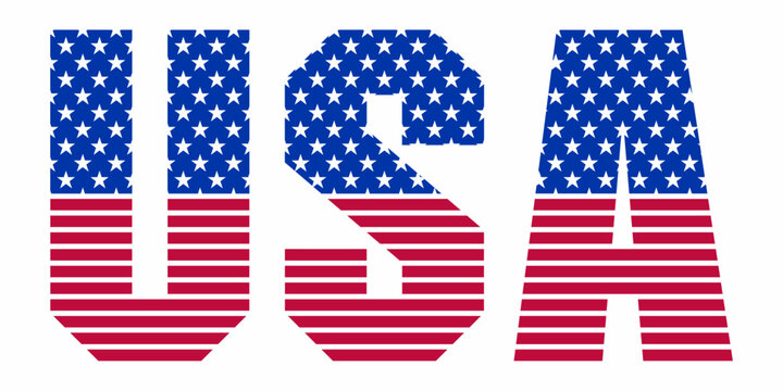 Bold USA typography with American flag stars and stripes pattern. Clean patriotic lettering design perfect for Independence Day, national pride themes, prints, posters, and apparel.