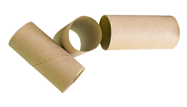 Side view of tissue paper cores or toilet paper tubes in stack isolated with clipping path in png file format