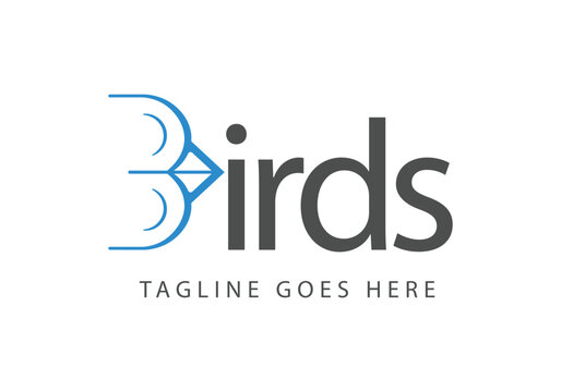 Birds logo with blue stylized letter B and modern typography tagline placeholder clean vector design for brand identity