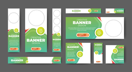 Set of blank abstract design banner template with green shapes. Vector abstract design banner web template. © ahmad