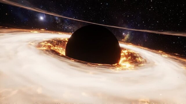 Black hole in space with swirling orange accretion disk