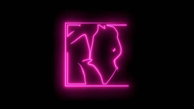 Animation of a beautiful fashion model posing in a stylish swimsuit. Young attractive woman. Fashion emblem in a rectangle frame. Neon shine.