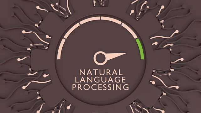 Natural language processing meter showing high levels. Machine learning, cyber mind education and cognitive computing technology concept. Dynamic increasing gauge.