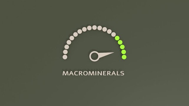Macrominerals meter showing high levels. Healthy diet and metabolism concept. Dynamic increasing gauge.