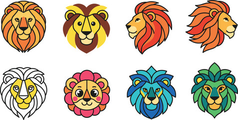 Lion head vector illustration set with colorful mane styles animal mascot icons collection isolated design © pappa