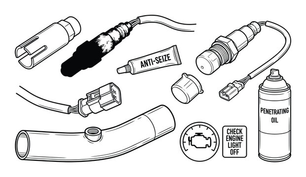 Car oxygen sensor exhaust pipe anti seize spray and check engine light indicator