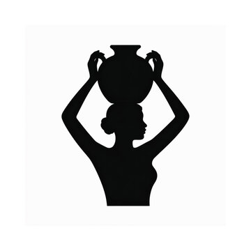 Silhouette of a woman balancing a large pot on her head