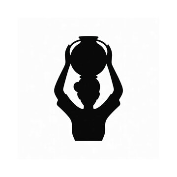 Silhouette of a woman balancing a large pot on her head