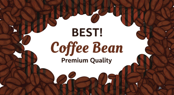 Banner design for premium quality coffee beans featuring a dense border of roasted beans surrounding promotional text in the center.