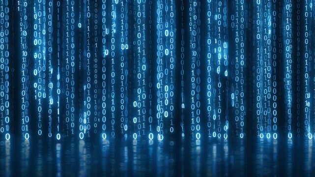 Binary Code Falling Digital Stream Data Reflection Cyber Technology