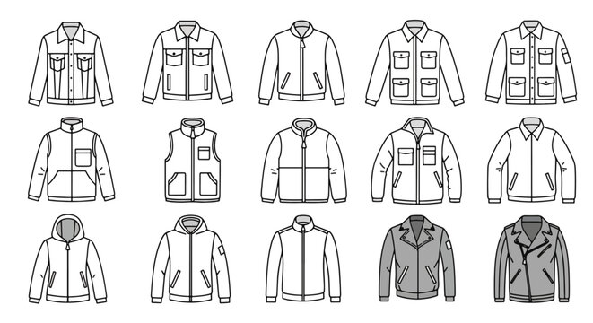 Collection of various jacket styles and designs on display