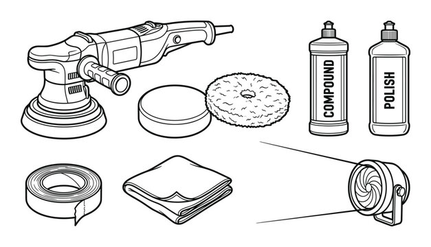 Professional car polishing equipment including electric buffer compound cloth and work lighting gear