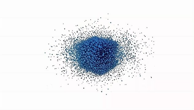 Massive cloud of chaotic data particles gradually compressing into a small dense glowing cube, then expanding back outward, smooth reversible motion, seamless loop, blue and white tones