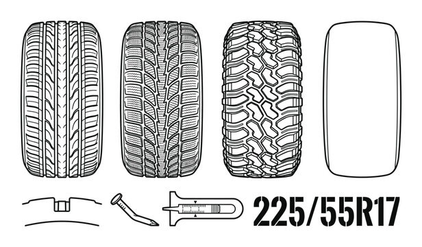 Tires treads and tire size 225 55r17 spare tire repair tools nail gauge measurement