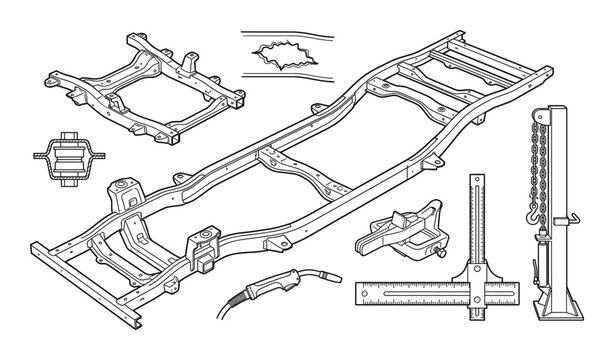 Vehicle chassis frame construction welding jack measurement tools heavy duty truck frame assembly