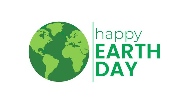 Rotating Green Globe with 'Happy Earth Day' Text on White Background