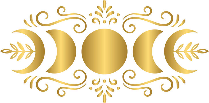 Golden celestial boho moon phase cycle lunar transformation