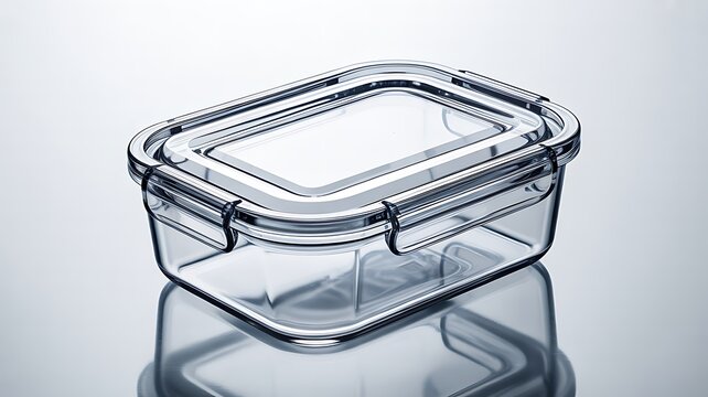 Transparent glass food container with lid isolated on minimal background representing kitchen storage concept