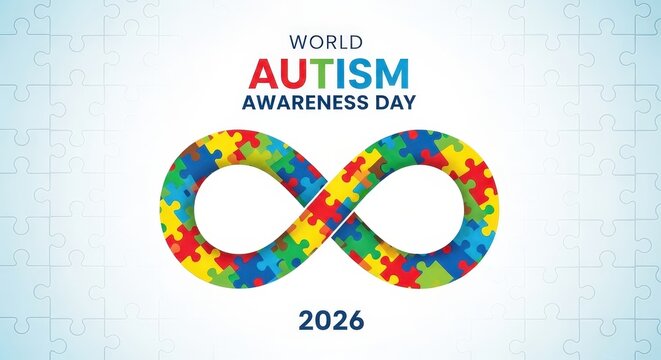 World autism awareness day 2026 with infinity symbol made of colorful puzzle pieces on light background