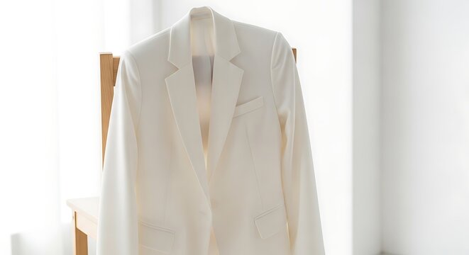White Blazer Hanging on a Chair.