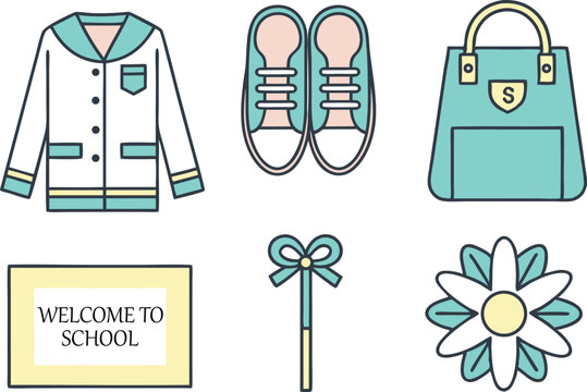 Back to School Essentials Set with Uniform Shoes and Bag in Line Art Style vector,Generative Ai