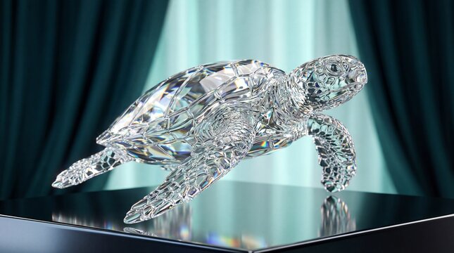 Graceful Crystal Archelon Sculpture swimming in Deep Ocean