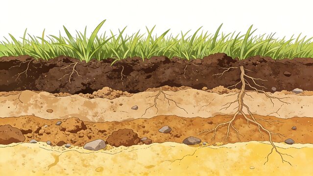 Cross section of soil with grass roots