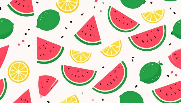Colorful Seamless Summer Fruit Pattern with Watermelon Lemon and Lime Slices