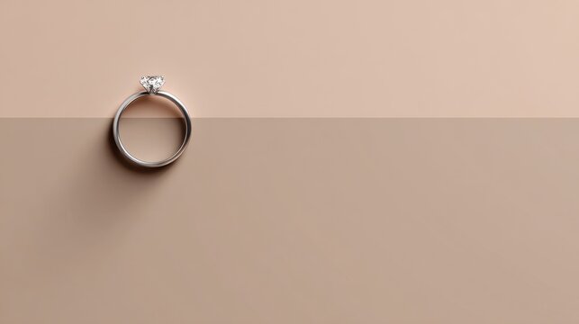 Elegant solitaire engagement ring on soft beige background showcasing modern simplicity and refined beauty