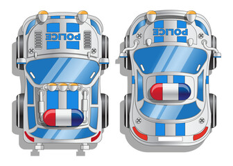 A set of police cars. View from above. Isolated on white background. Vector illustration. © caryblade