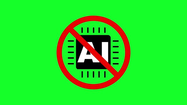 No AI technology allowed sign. Anti AI symbol, no ai sign, no to artificial intelligence. indicating prohibition or warning against AI. 4k video animation