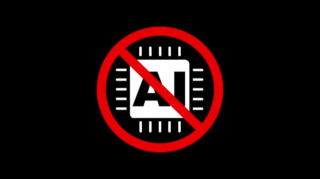 No AI technology allowed sign. Anti AI symbol, no ai sign, no to artificial intelligence. indicating prohibition or warning against AI. 4k video animation