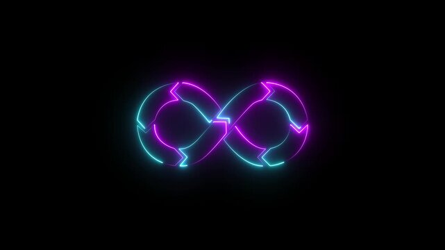 Glowing neon devops icon isolated on black background. HD Video motion graphic animation.