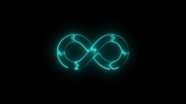 Glowing neon devops icon isolated on black background. HD Video motion graphic animation.
