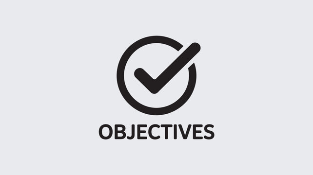 A simple black and white icon of a checkmark in a circle with the word OBJECTIVES underneath