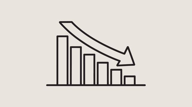 A bar graph showing a decline in data with a downward arrow