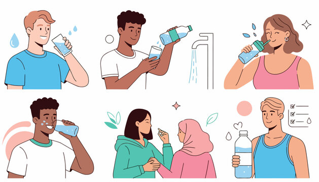 People drinking water from bottles.