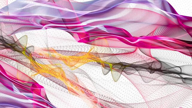 Abstract Colorful Wave Pattern Background with Fluid Pink and Yellow Mesh Lines, Digital Flow Art and Data Visualization Backdrop.
