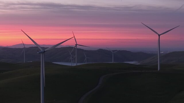 Sunset at Wind Farm, Livermore, California, USA