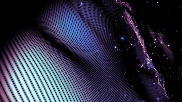 Abstract Digital Wave Background with Glowing Dotted Mesh and Sparkling Particles - Futuristic Network Data Visualization Concept