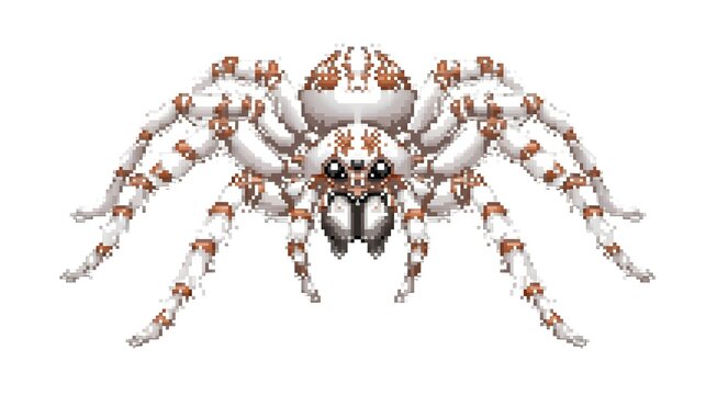 Detailed Spider Pixel Art Illustration Isolated on White Background