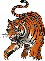 Fototapeta premium Powerful Bengal tiger illustration with bold orange black stripes.
