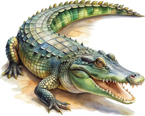 Fototapeta premium Hand-Painted Alligator Watercolor, Wild Reptile Art, Isolated Vector Illustration