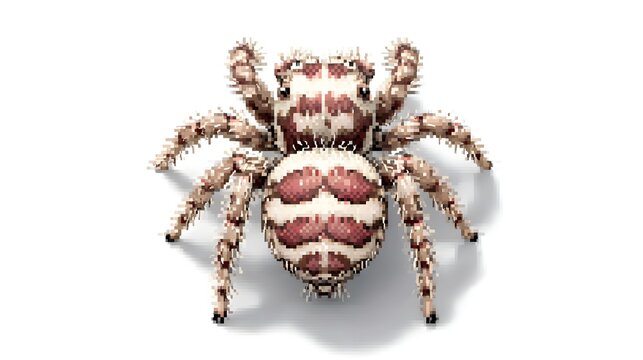 Detailed Spider Pixel Art Illustration Isolated on White Background