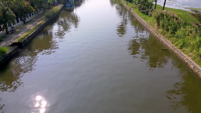 Kerala Wetlands Aerial Landscape View, Backwaters Land Strip Drone shot Kerala