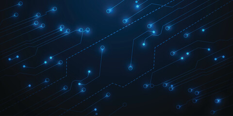 Fototapeta premium Futuristic Glowing Blue Circuit Network Abstract Technology Background with Digital Connection Lines