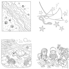 Fototapeta premium Collection of black and white floral illustrations featuring lilies, a single tulip, and a decorativ