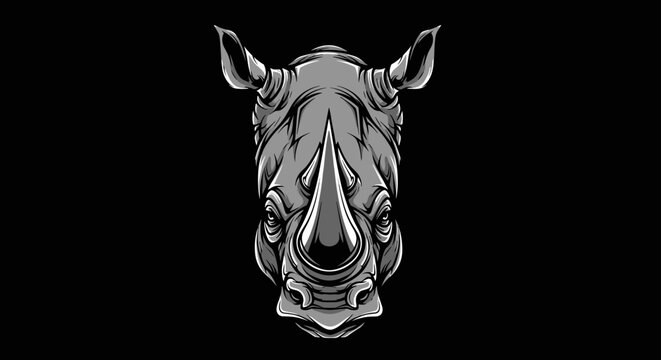 Gray Rhinoceros Face Closeup.